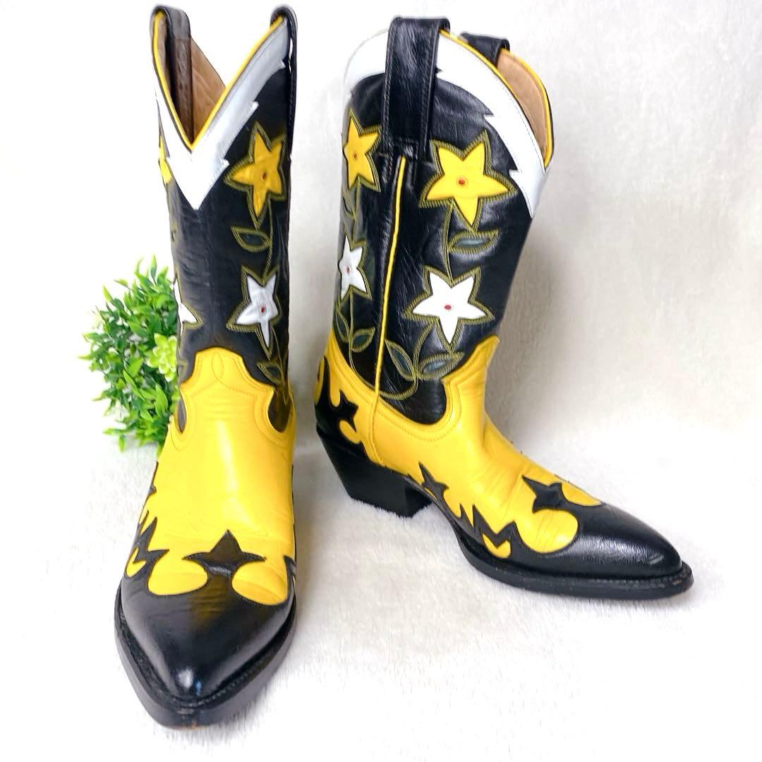 希少✨MONTANA モンタナ ウエスタンブーツ 星柄 スター 黒×黄 メキシコ