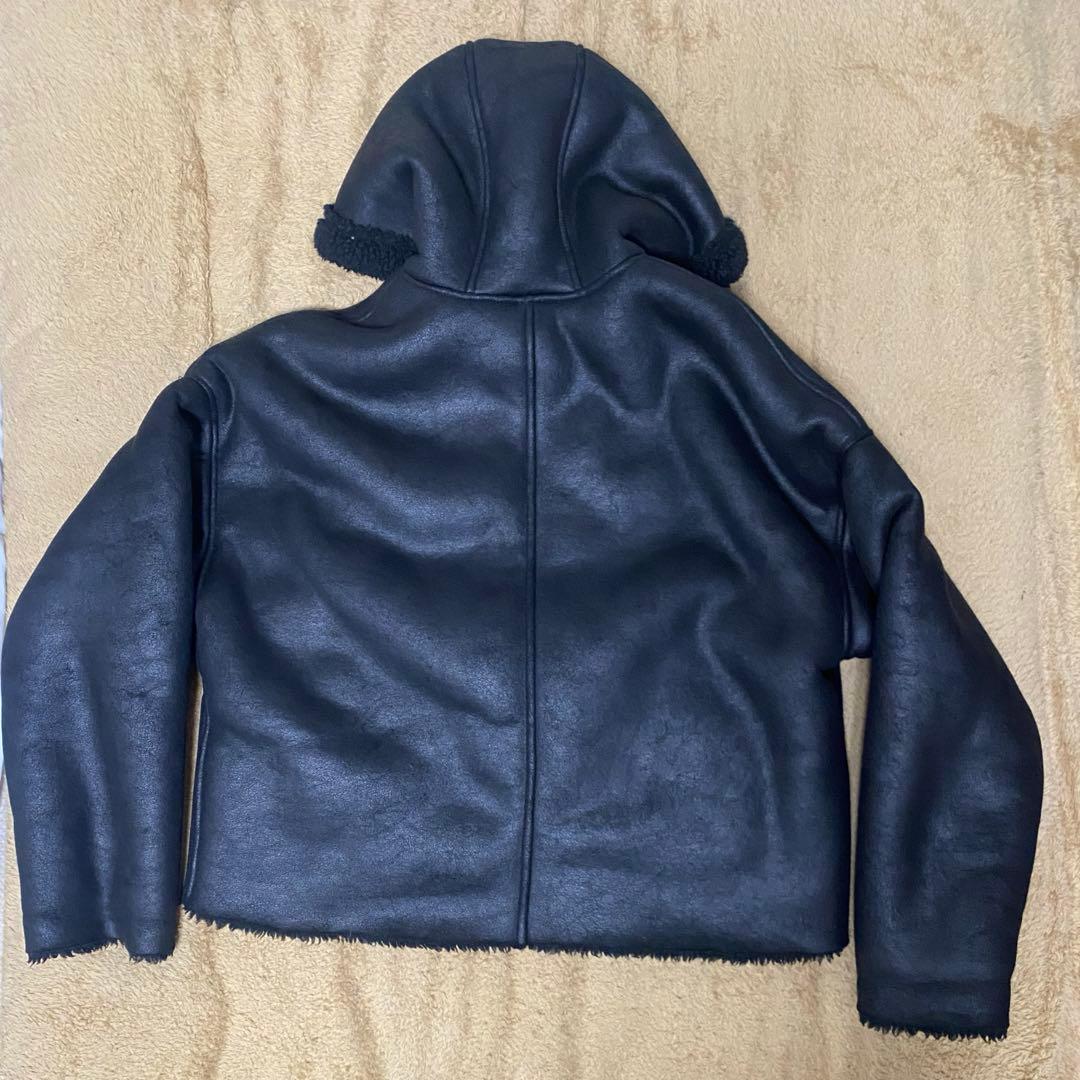 ZARA　フェスイクムートン ボア フーデット ボンバージャケット 黒 L〜XL