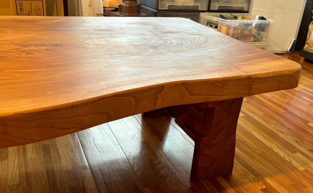 一枚板　無垢材　座卓　ローテーブル　契　チギリ　38ｋｇ　台付き