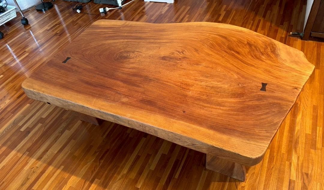 一枚板　無垢材　座卓　ローテーブル　契　チギリ　38ｋｇ　台付き