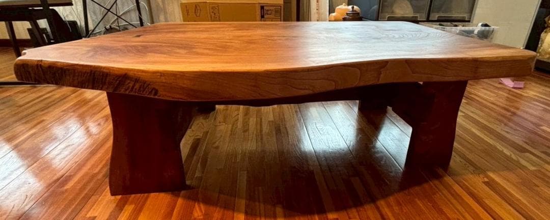 一枚板　無垢材　座卓　ローテーブル　契　チギリ　38ｋｇ　台付き