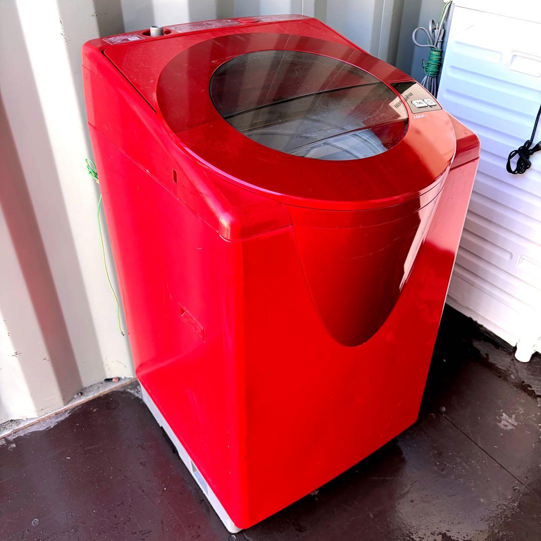 92運搬取付無料！シャイニーレッド純正AQUAスラッシュドラム洗濯機！完動美品！