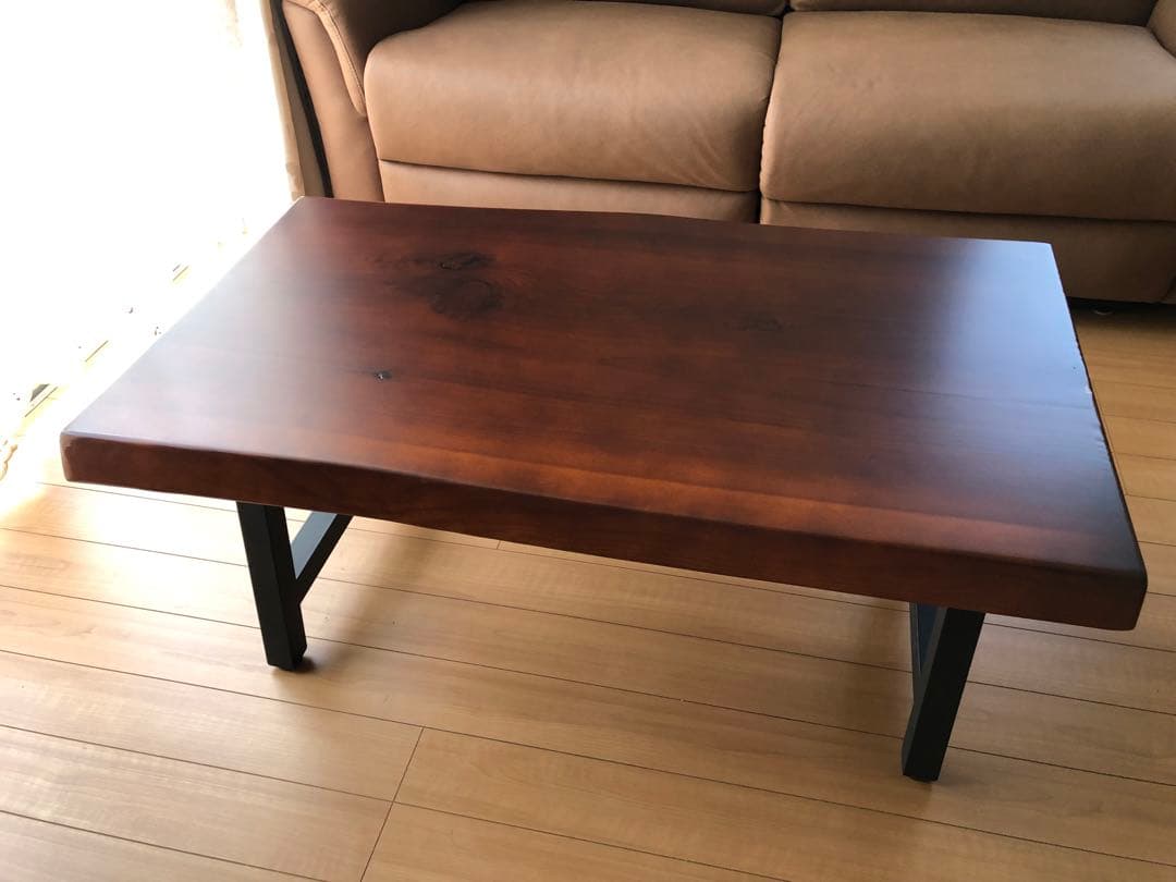 一枚板　ローテーブル　アイアン脚