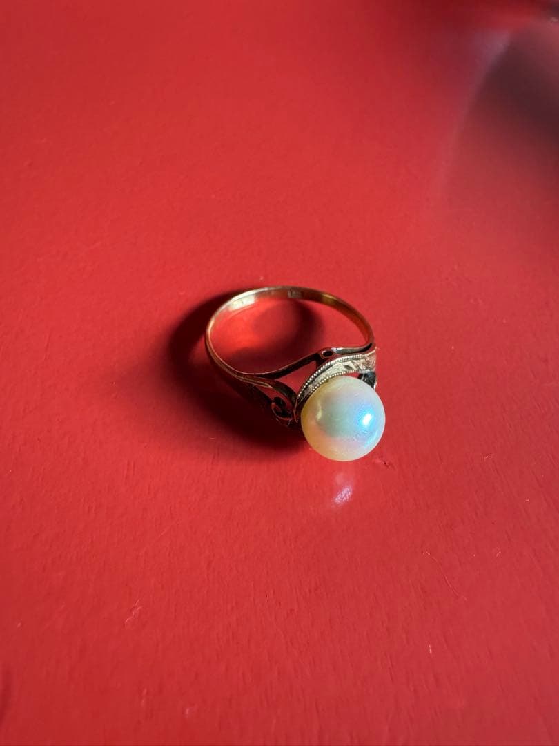 K18 真珠　指輪　一粒パールリング　ビンテージ