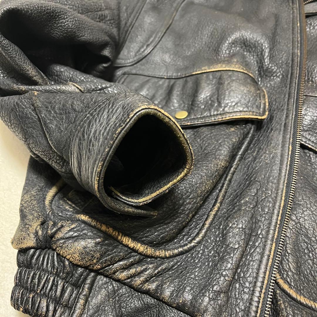 ビンテージ　茶芯　a-2フライトジャケット　レザー　シボ革　短丈　エポレット