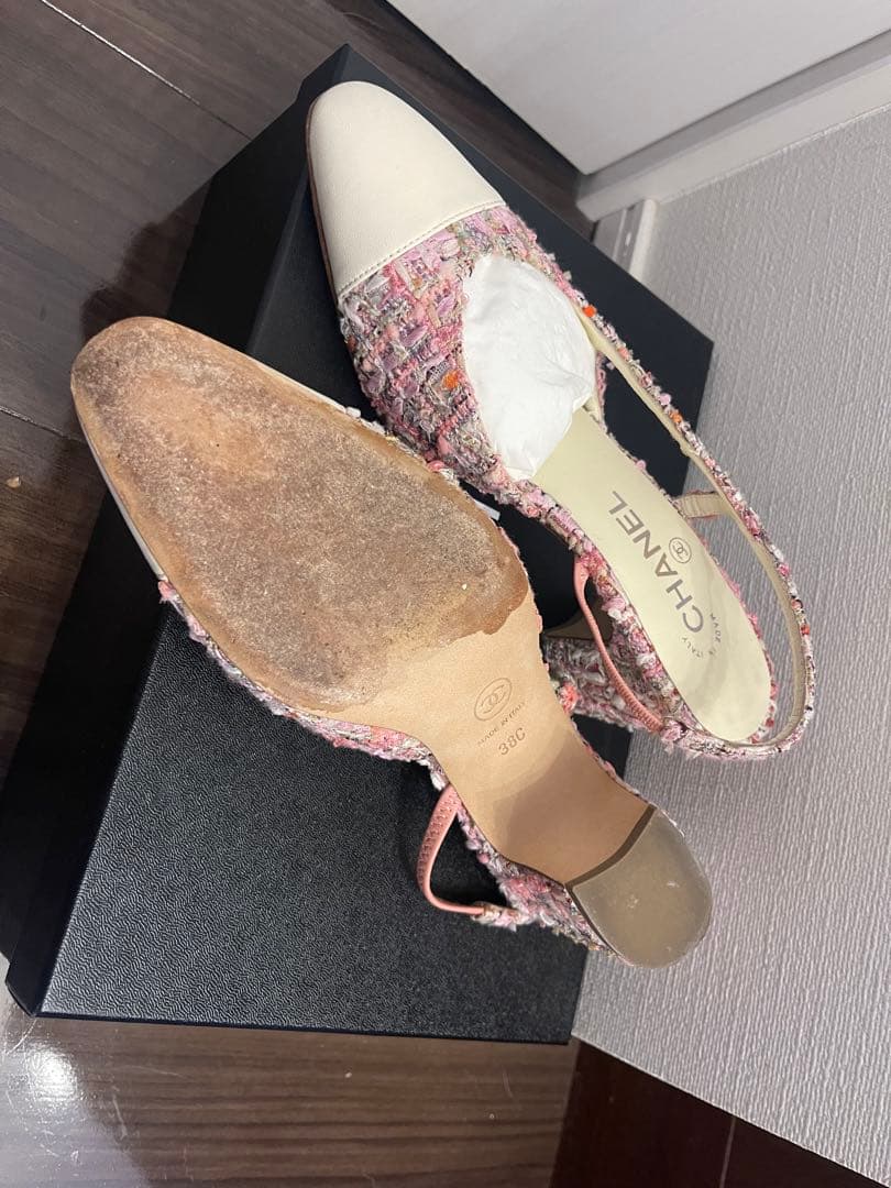 CHANEL スリングバックパンプス 中ヒール ピンク系