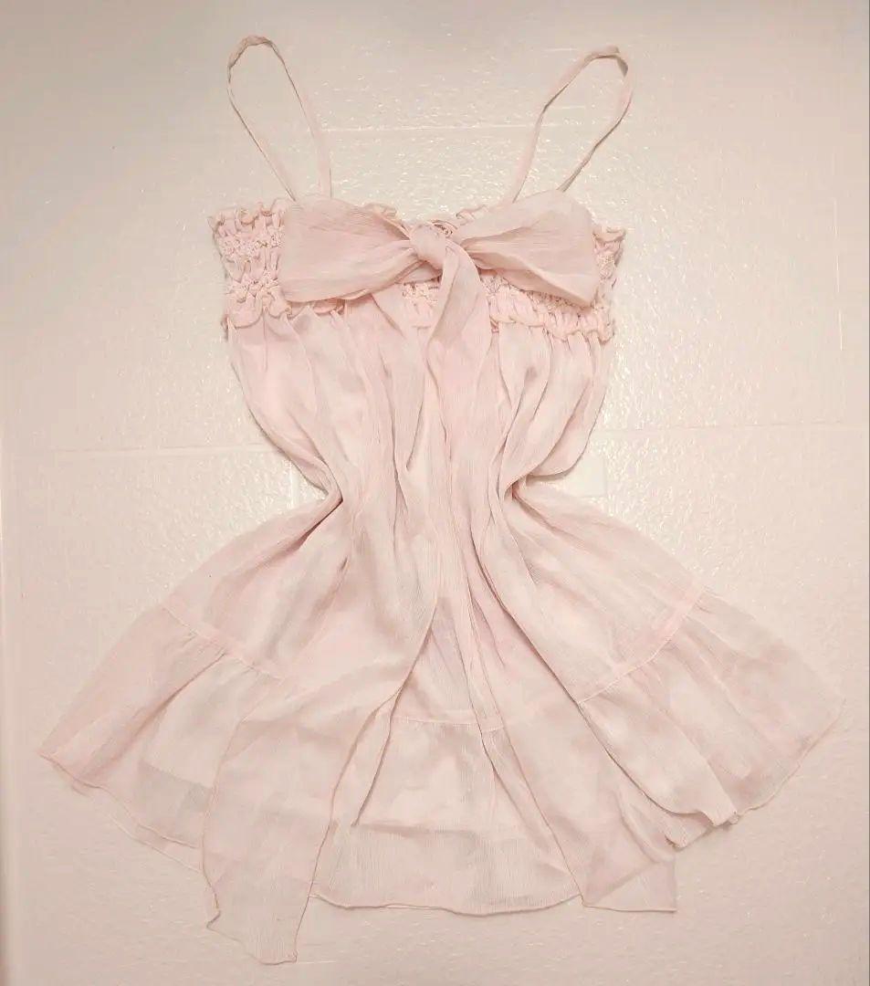 リボン付きキャミソール ホルターネック ピンク シフォン