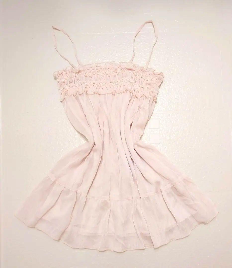 リボン付きキャミソール ホルターネック ピンク シフォン