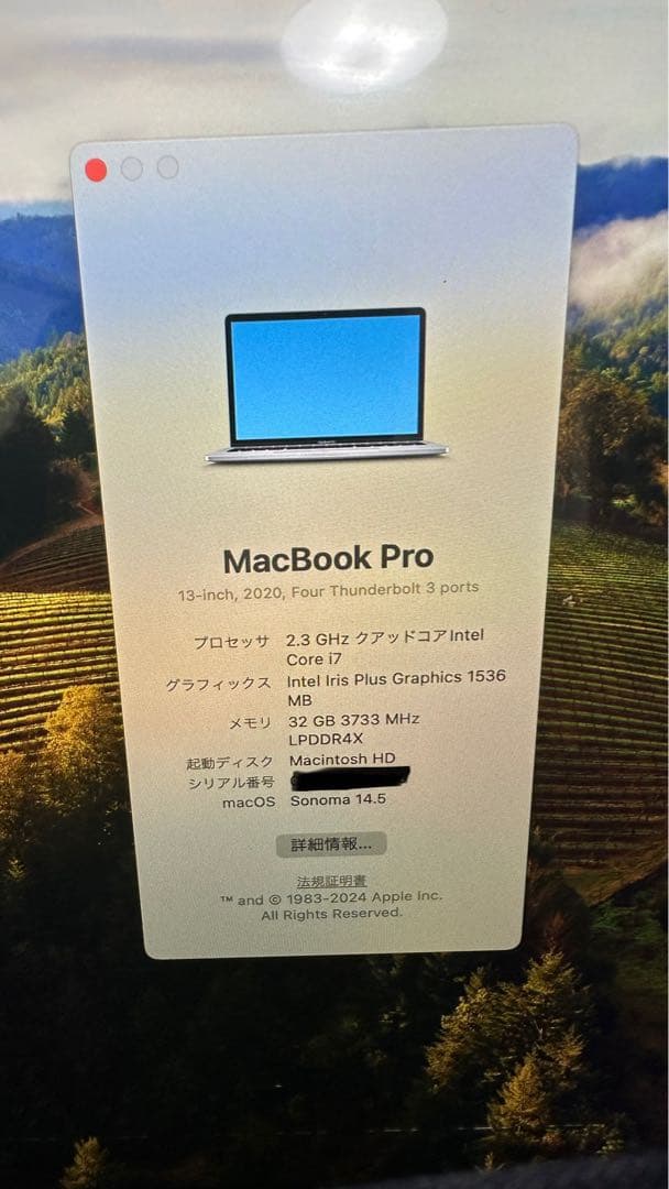 macbook pro 13インチ 2020年 corei7 32GB/1TB