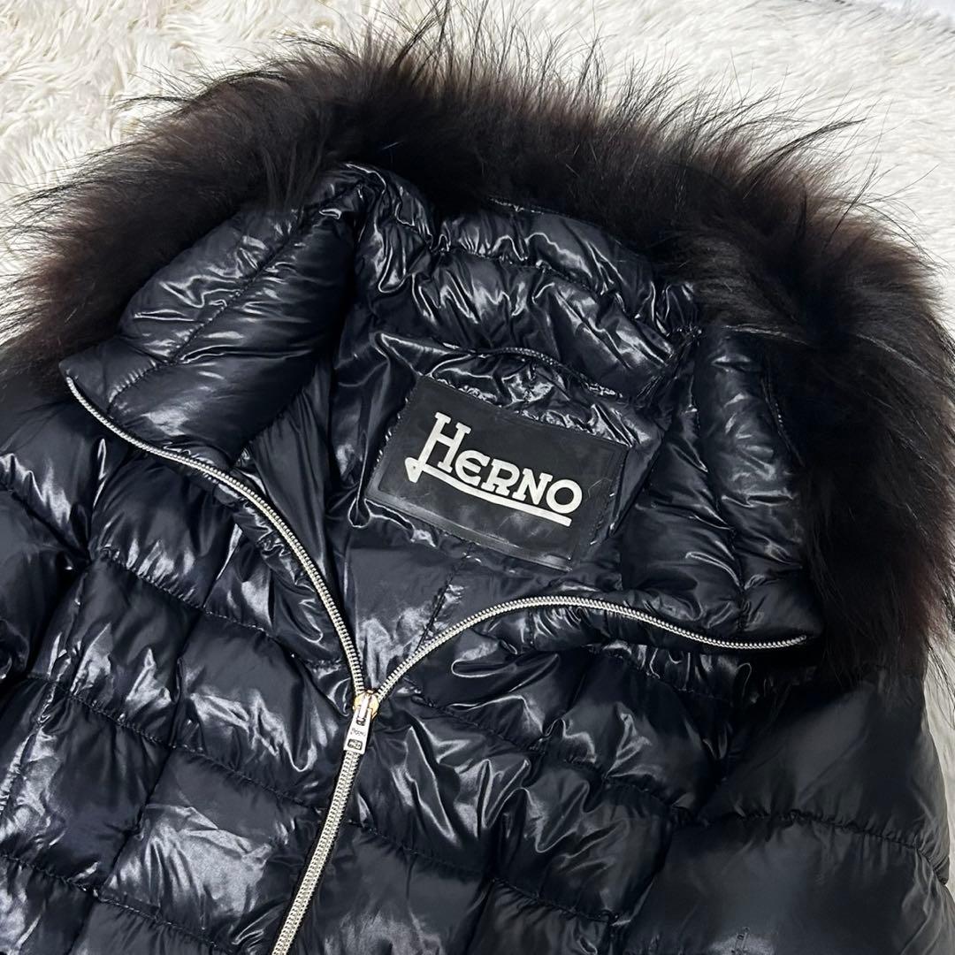 美品　HERNO ヘルノ　ダウンジャケット　ベルト　ファー付き　42 ネイビー