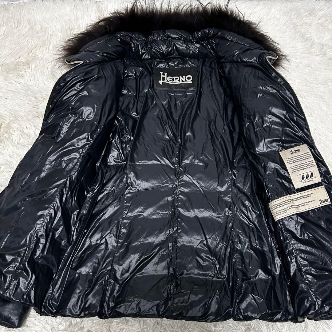 美品　HERNO ヘルノ　ダウンジャケット　ベルト　ファー付き　42 ネイビー