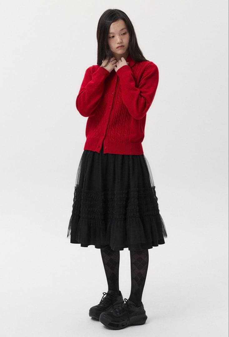 スカート OHESHIO LAYERED SHEER FRILL SKIRT BLACK