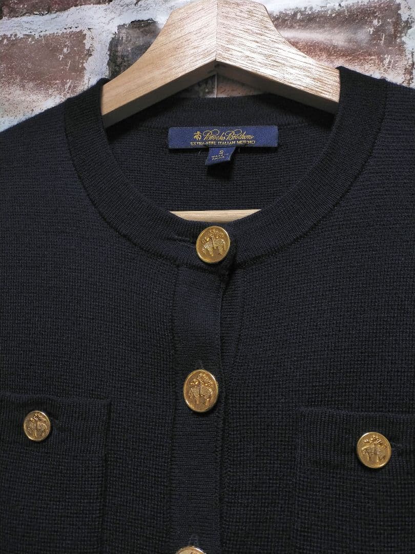 Brooks Brothers 金ボタン ミラノリブ ノーカラー カーディガン