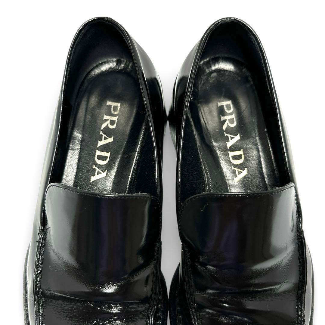 美品✨PRADA プラダ 36/約23.5㎝ ローファー レザー ヒール 黒