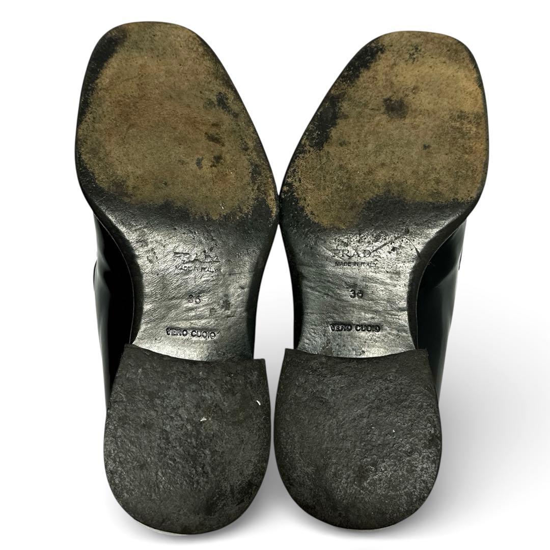 美品✨PRADA プラダ 36/約23.5㎝ ローファー レザー ヒール 黒