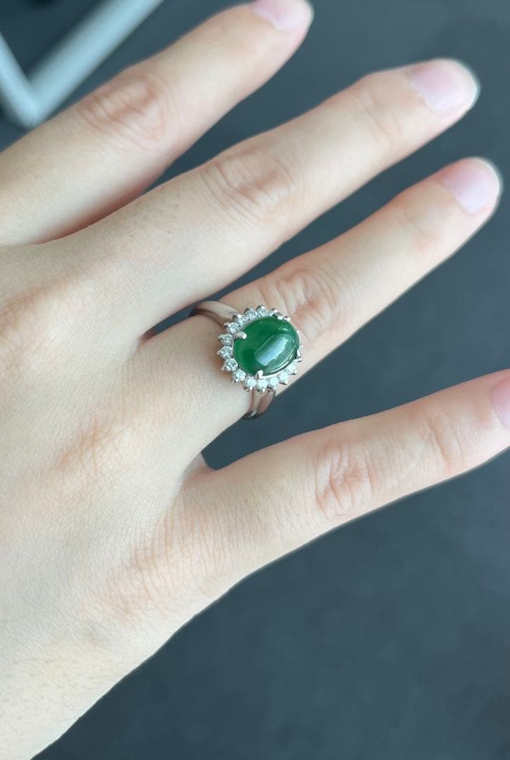 天然翡翠　ひすい　ろうかん　天然ダイヤモンド　リング PT９００