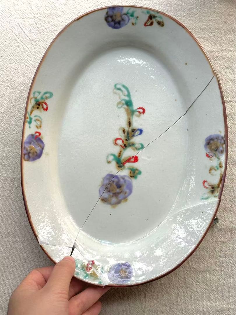 伊藤聡信 色絵　9寸 大皿　楕円皿 金継ぎで修復可能