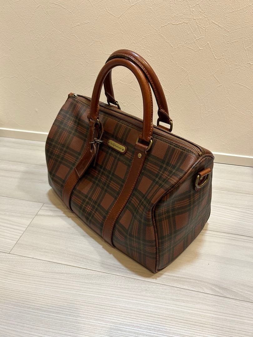 美品 ポロラルフローレン ミニボストン バッグ ブラウン チェック柄