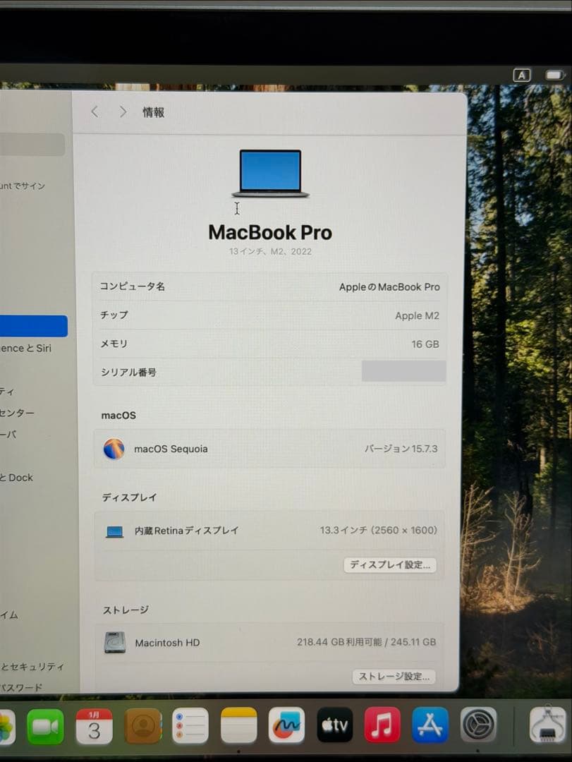 MacBook本体 MacBookPro 2022 M2 16GB SSD256
