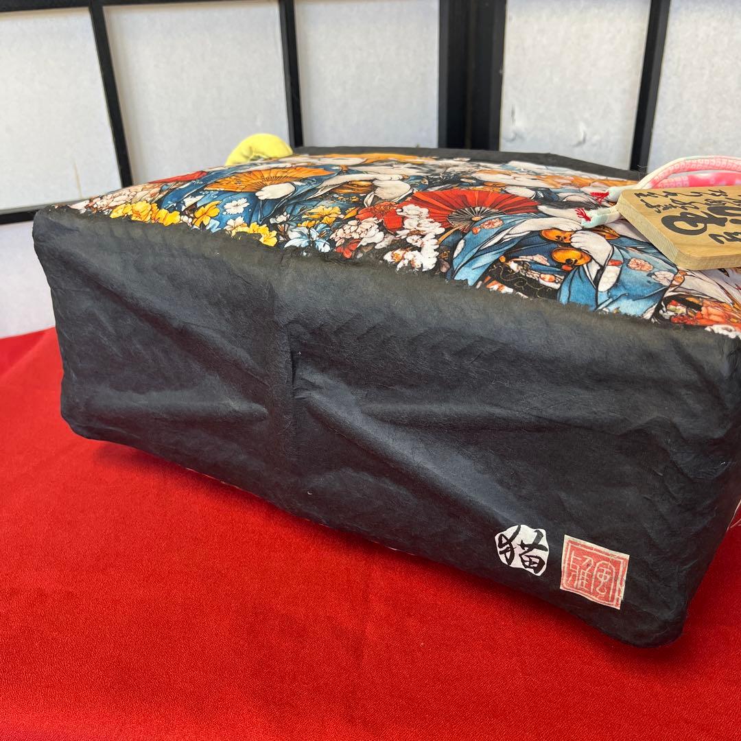 猫がいっぱい 一閑張り バッグ かごバッグ ハンドバッグ 和柄 猫 横長大きめ