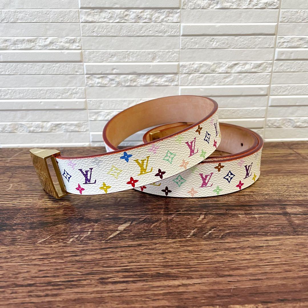 良品 ルイヴィトン モノグラム サンチュール ベルト ゴールド金具 マルチカラー