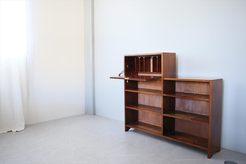 英国アンティーク本棚付きビューロー/収納机テーブル/飾り棚/収納棚(91-167