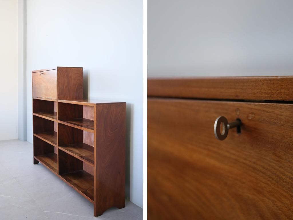 英国アンティーク本棚付きビューロー/収納机テーブル/飾り棚/収納棚(91-167