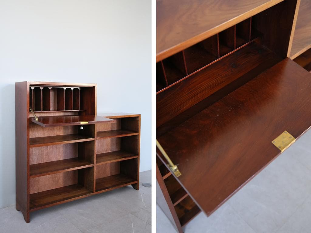 英国アンティーク本棚付きビューロー/収納机テーブル/飾り棚/収納棚(91-167