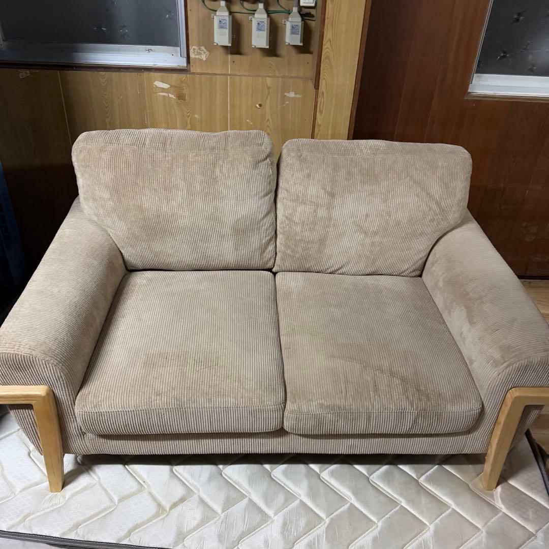 【457】ベージュ コーデュロイ 2人掛けソファ
