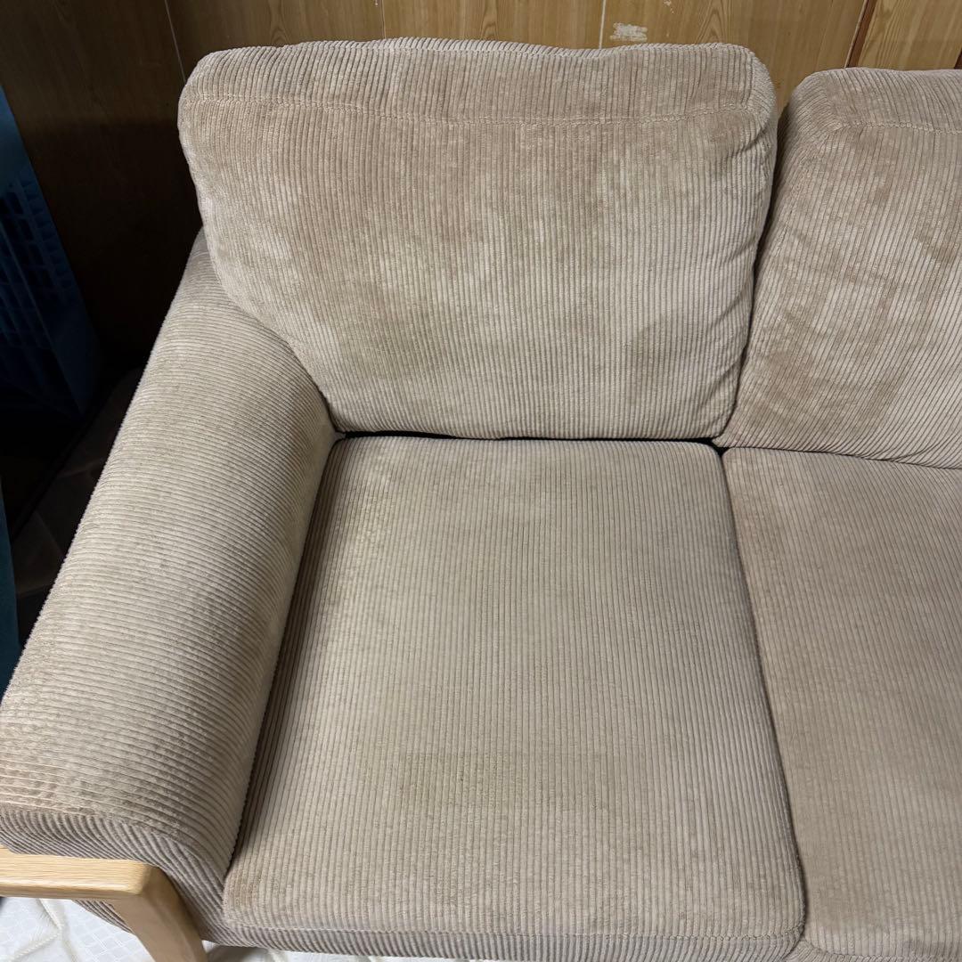 【457】ベージュ コーデュロイ 2人掛けソファ