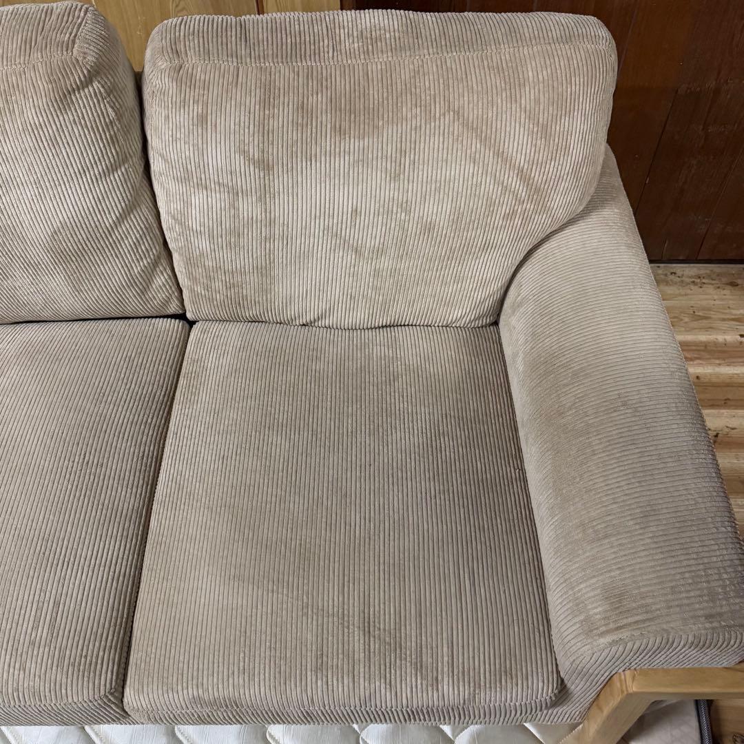 【457】ベージュ コーデュロイ 2人掛けソファ