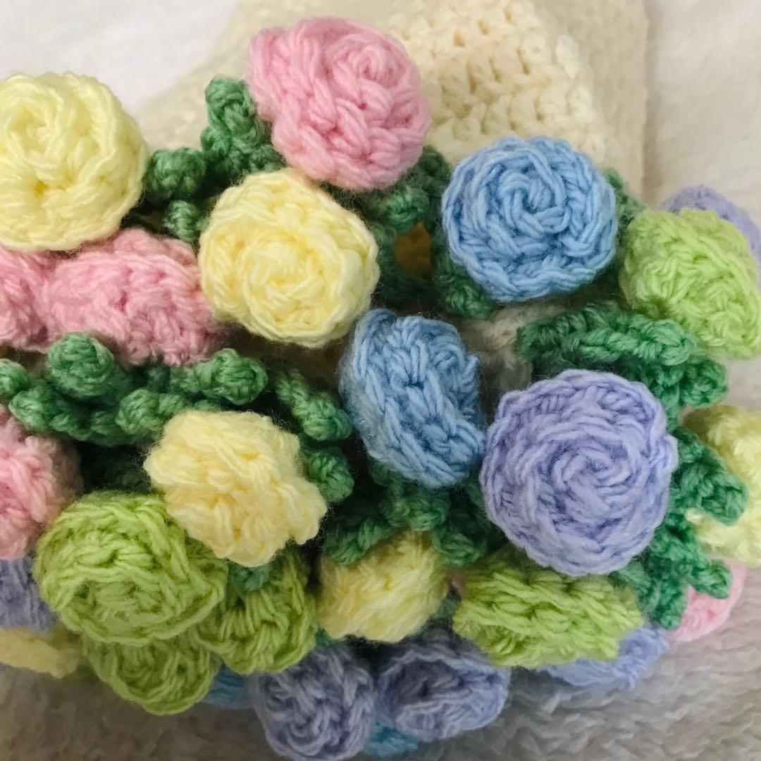 ブーケブランケット　花束ブランケット　薔薇　バラ　編み物　かぎ針編み