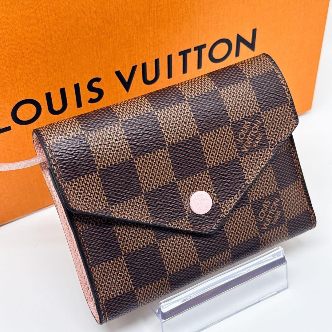 ルイヴィトン ダミエ ポルトフォイユ ヴィクトリーヌ 二つ折り 財布 ピンク