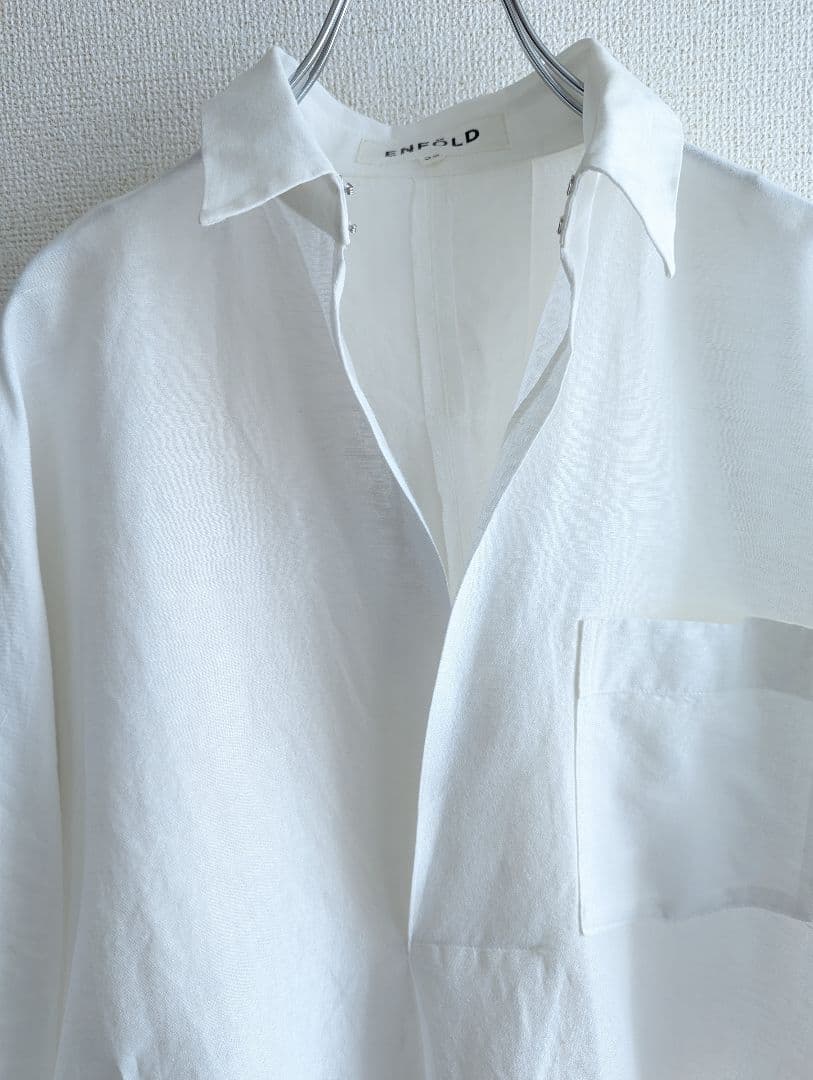 【美品】ENFOLD コクーン　スキッパーシャツ白チュニック　リネン混合