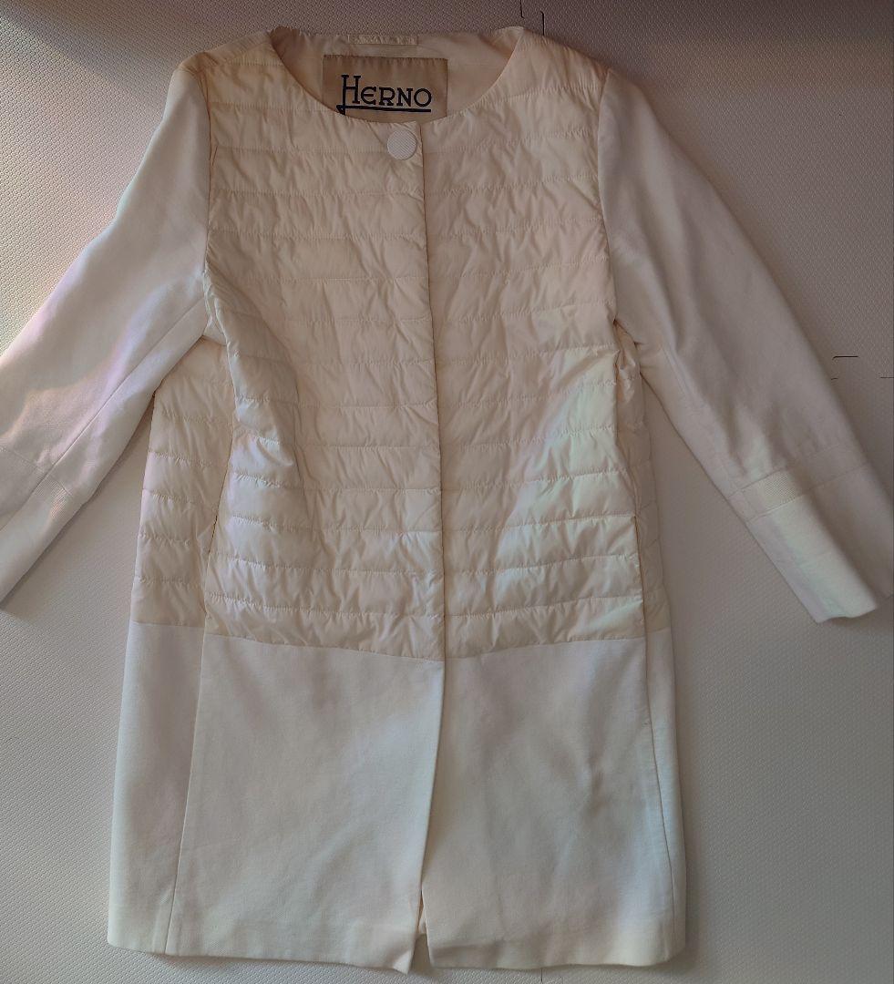 ヘルノ　ダウンコート　ハイブリッド　白ホワイト　ポリアミドコットン42