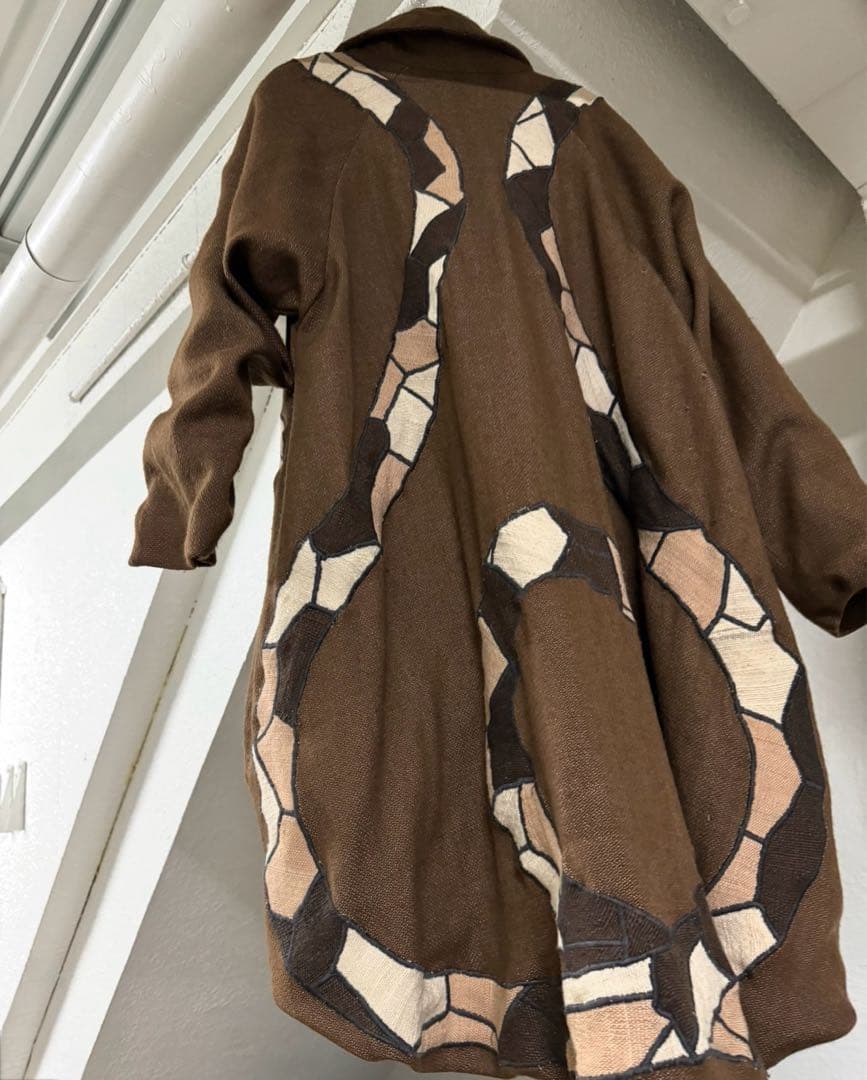 60s 70s アメリカ古着 ガウンコート ロングジャケット 刺繍 トカゲ 蛇