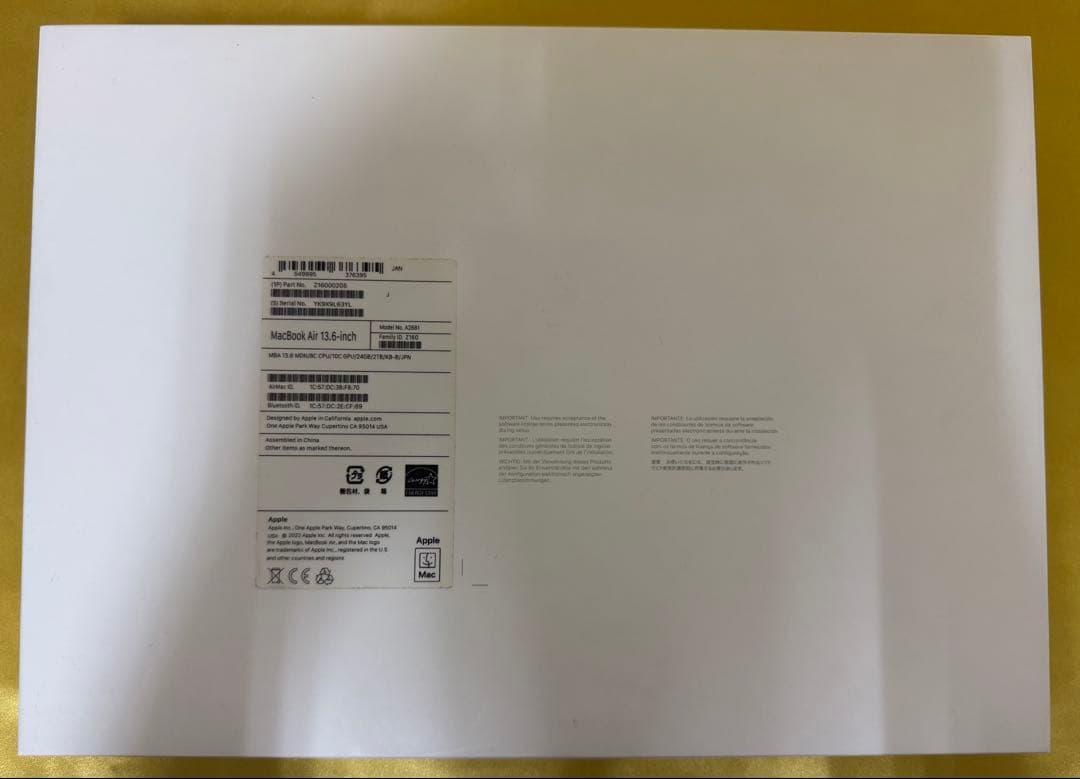 MacBook本体 MacBook Air 13inch 2022 24GB/2TB/M2