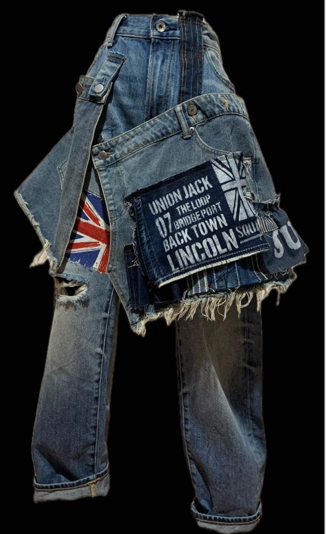 デニムリメイク★ふりふり重ね履きシルエットパンツ