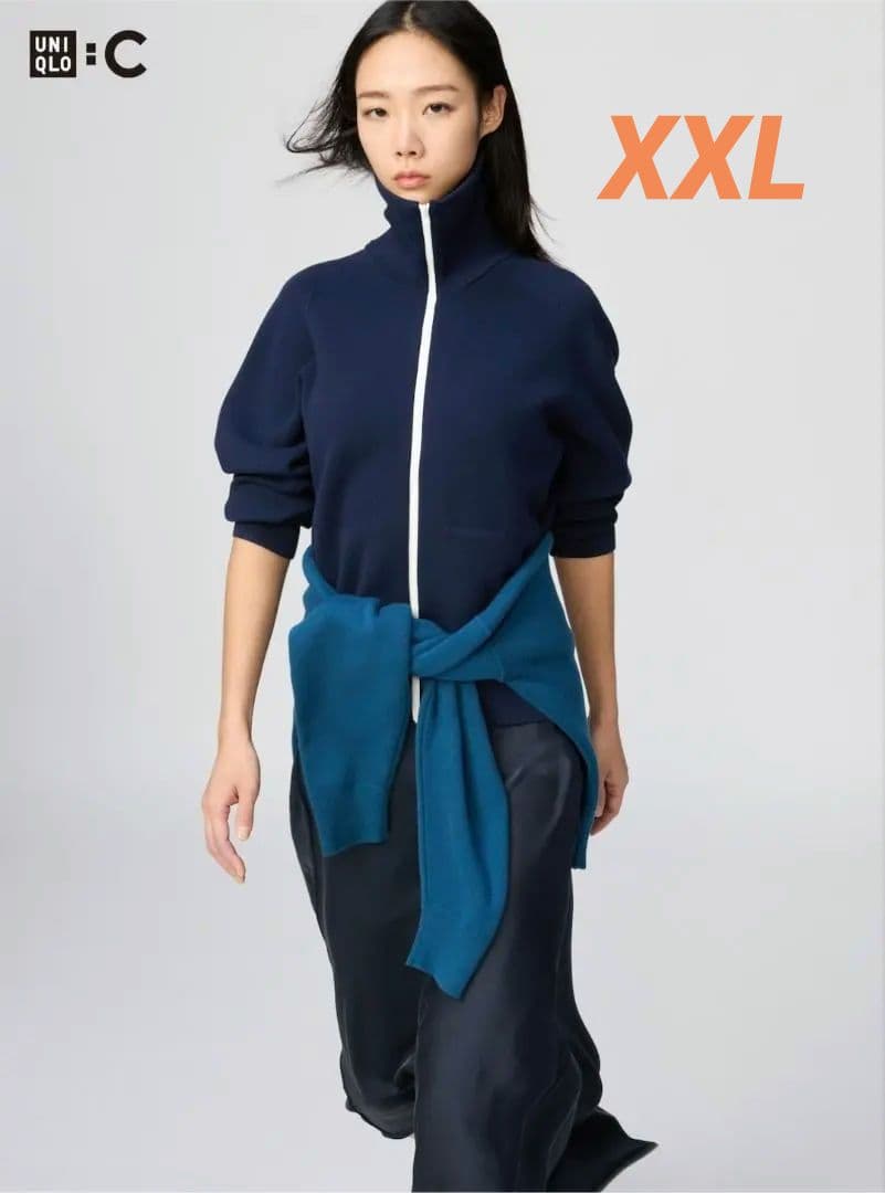 ユニクロC　ミラノリブフルジップカーディガン XXL ネイビー