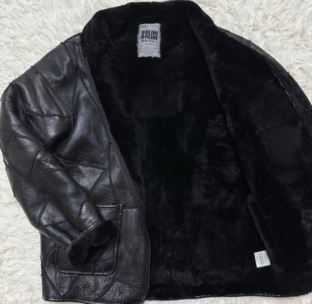 BOLINI ムートンジャケット　シープスキン　リアルムートン　パッチワーク柄