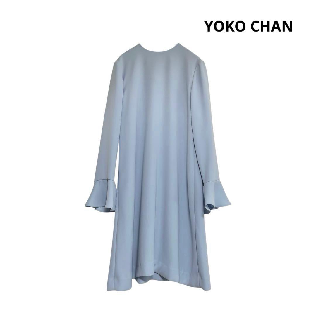 未使用級✨ ヨーコチャン フレアスリーブバックプリーツドレス ワンピース ブルー
