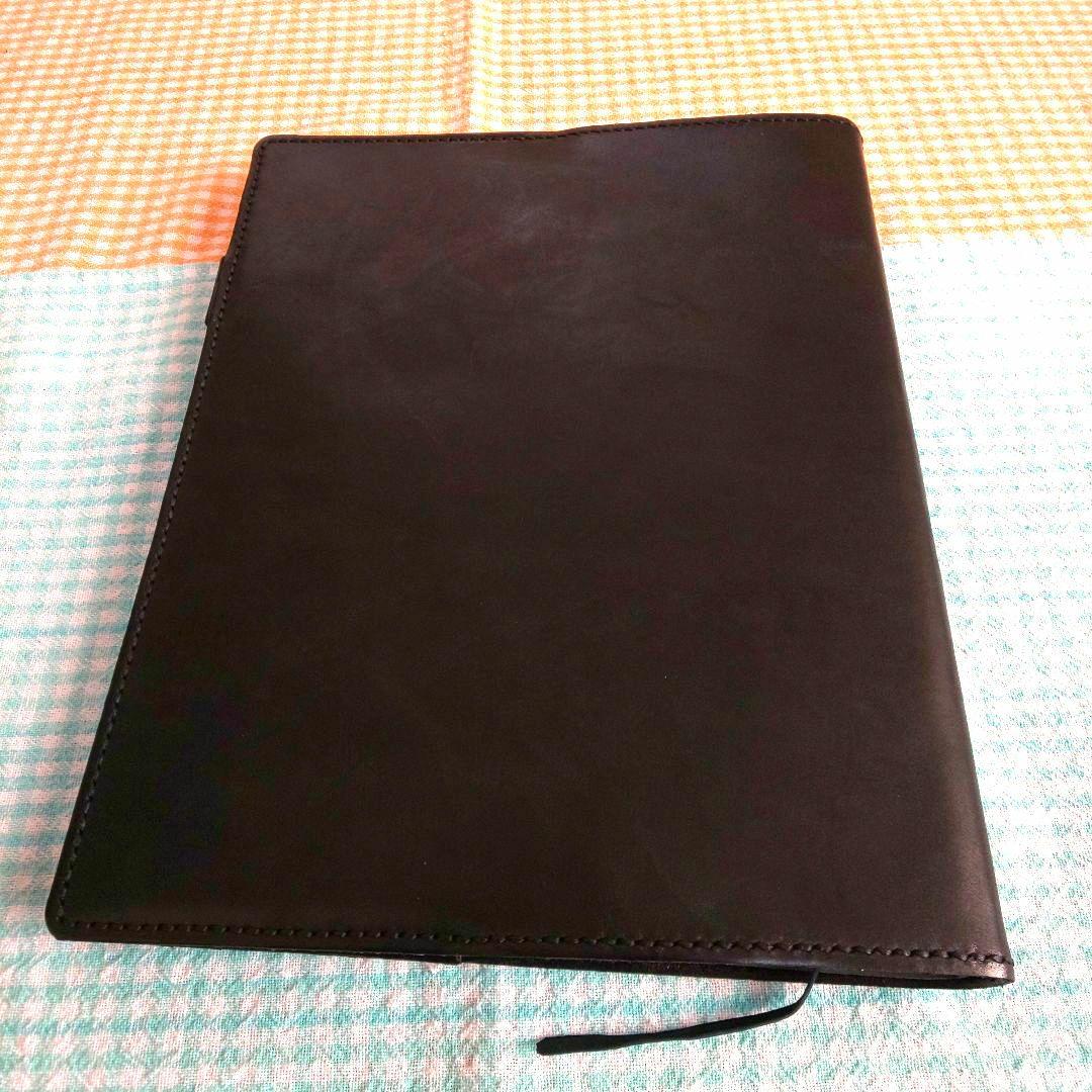オイルワックスヌメ革黒レザーカバー、B5 26穴バインダー付