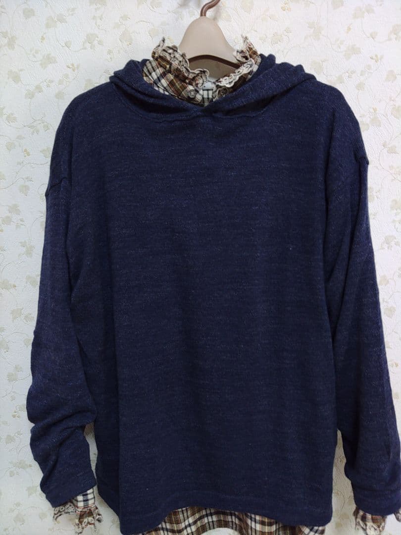 45R インドネルのフリルプルシャツサイズ３ 茶と黒チェック