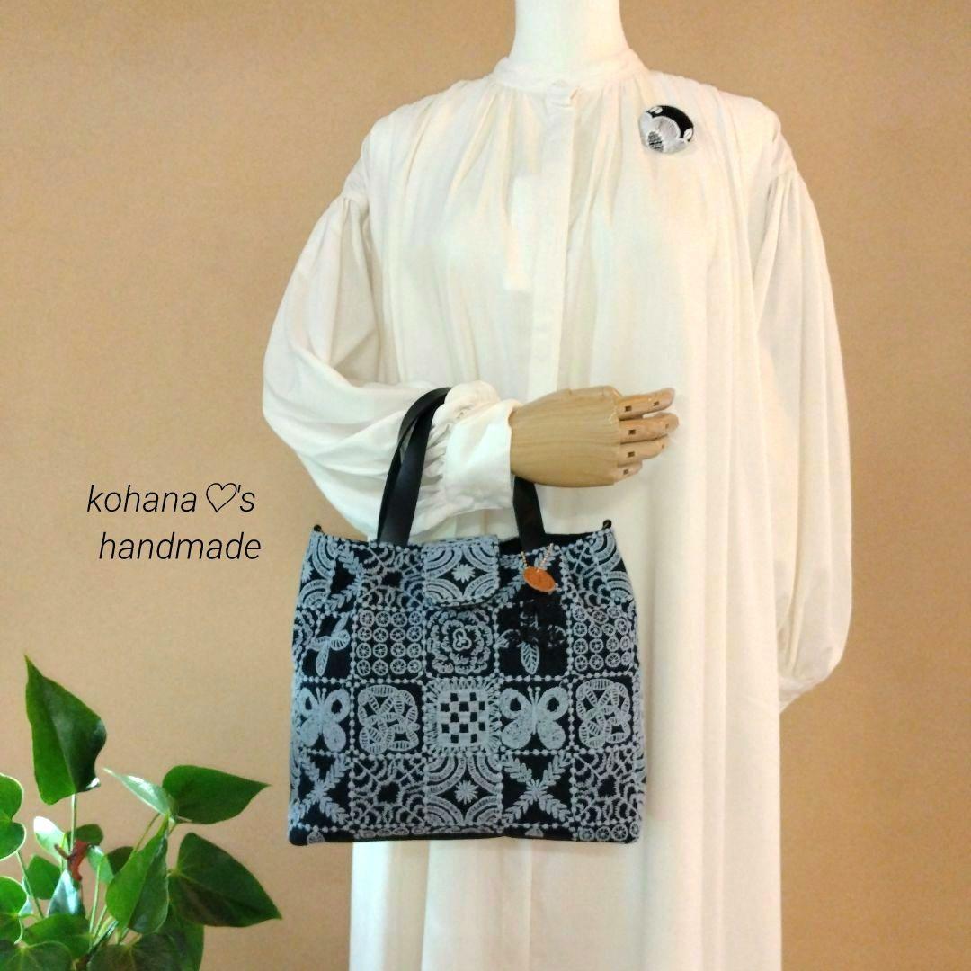 【ゆうこ】ハンドメイドஐ..タブ付きタック入り2wayトートバッグ∂б