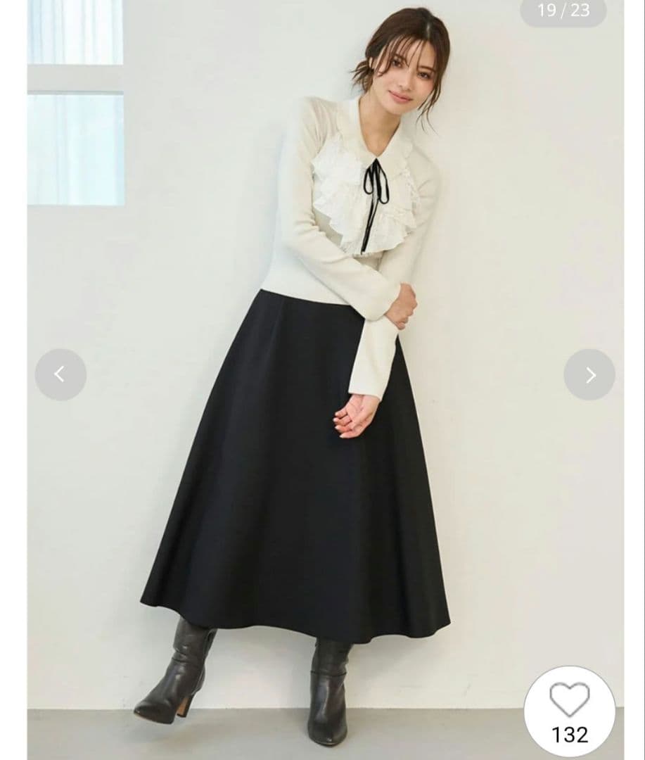 新品タグ付　Sustainableレイヤードラッフルニットプルオーバー 白