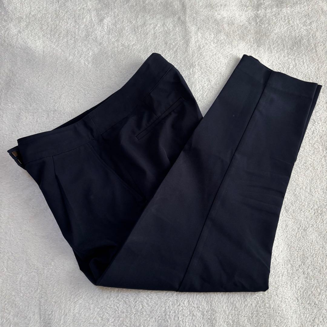 PLST プラステ パンツスーツ ノーカラー ネイビー L 伸縮性 紺色