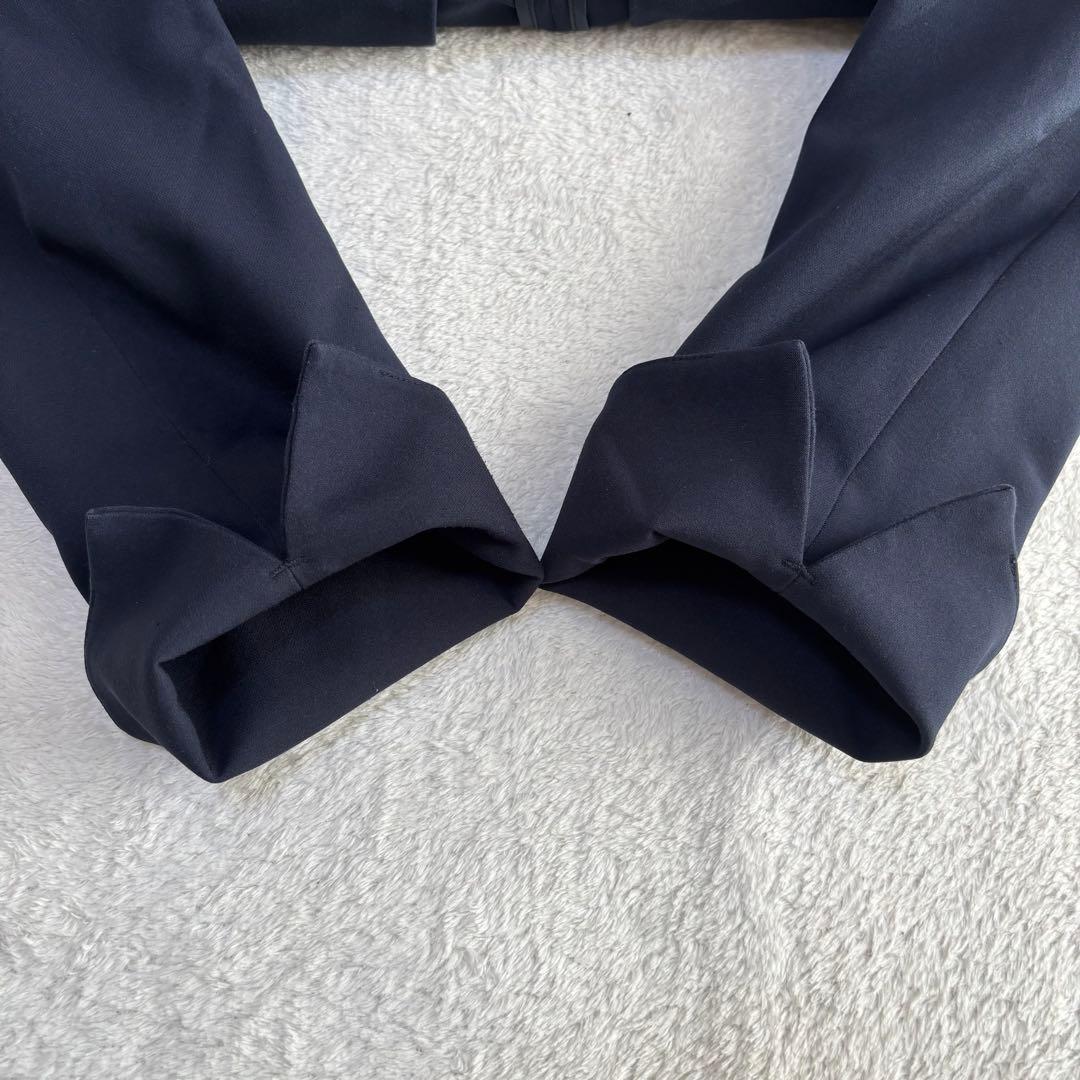 PLST プラステ パンツスーツ ノーカラー ネイビー L 伸縮性 紺色