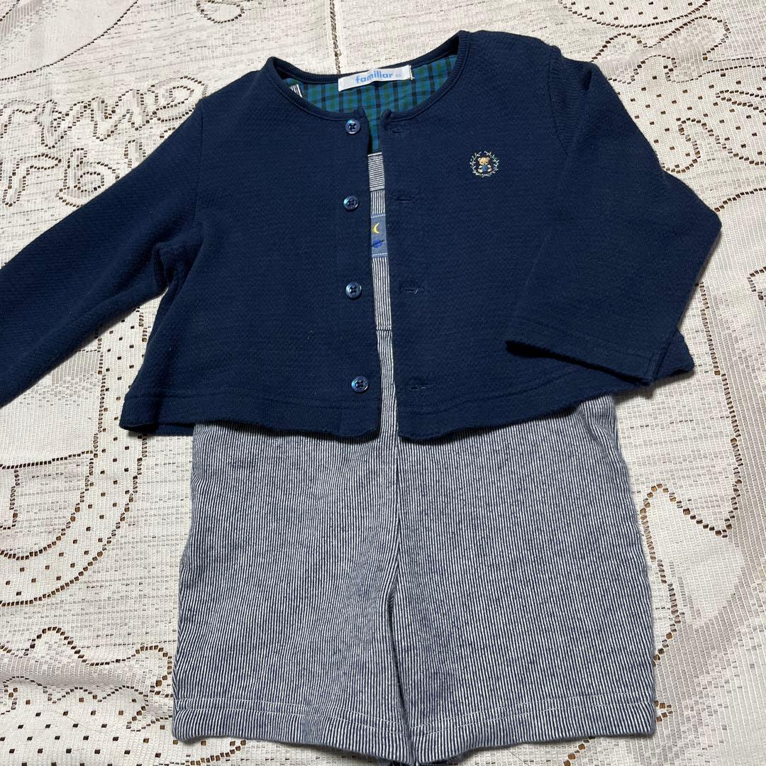 専用☆美品☆ファミリア☆ネイビー トップス　オーバーオール ☆80