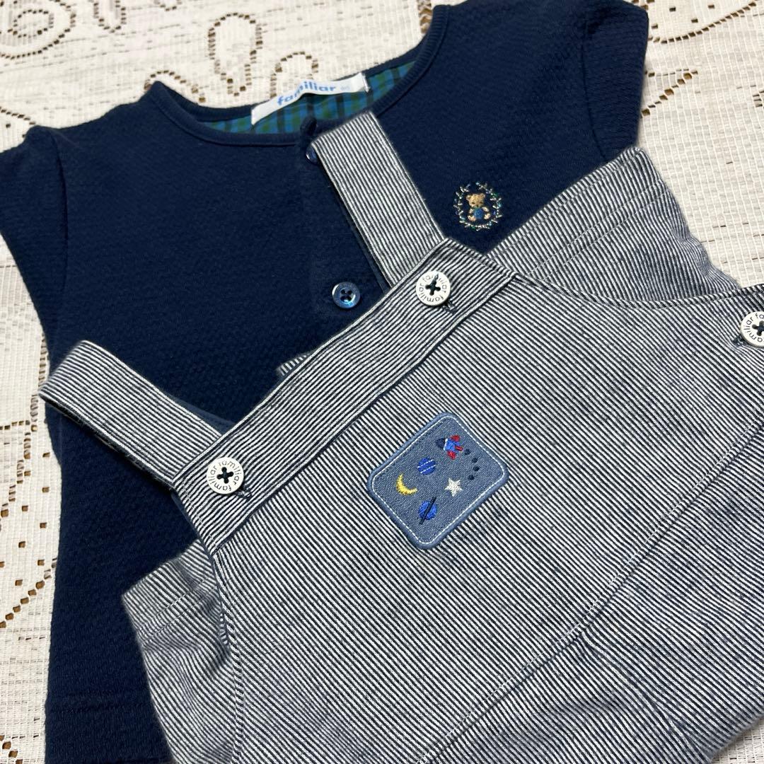 専用☆美品☆ファミリア☆ネイビー トップス　オーバーオール ☆80