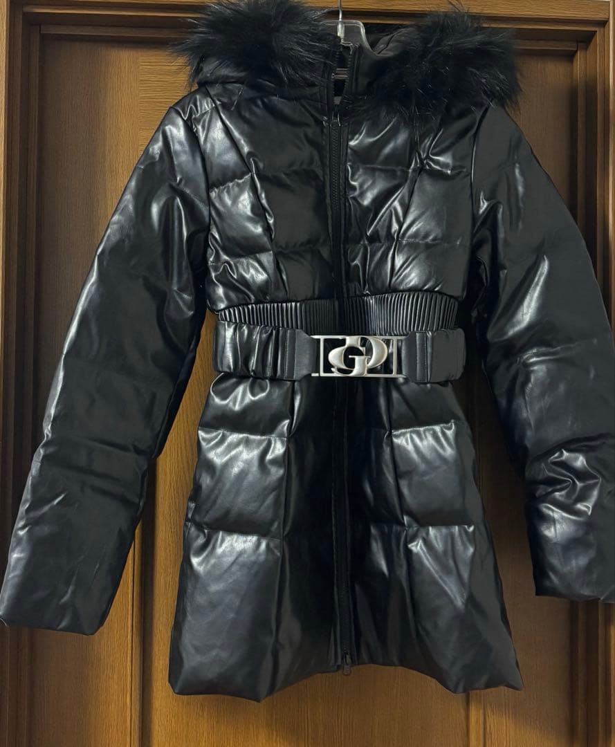 前*央様 GDベルト付きフェイクレザーロングダウンコート